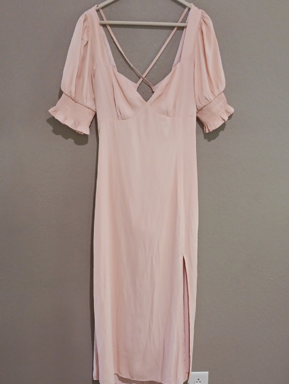 Le Lis Blush Pink Midi Dress with Puff Sleeves